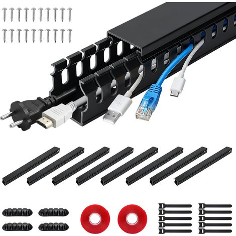 8 Goulotte Passe Câble 40 CM Auto-adhésif en PVC Noir (30x30x400mm)  Conduit de Câbles Goulotte Gestion des Câbles Totale 320 CM Cacher des Cables pour Bureau TV Chemin de Câble (1/5)