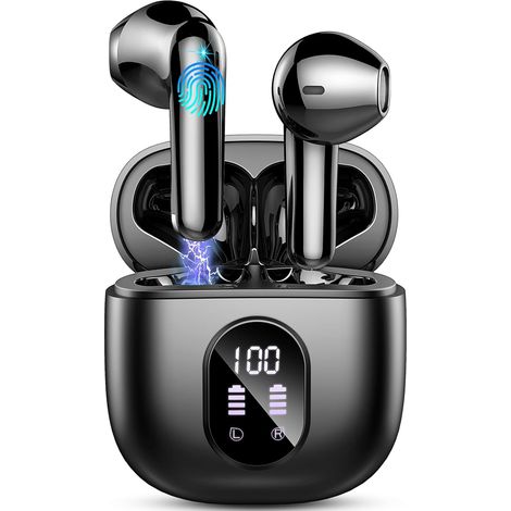 Ecouteurs Bluetooth sans Fil, Écouteurs Bluetooth 5.3 avec HiFi Stéréo Basses Casque, 50H Récréation, 4 ENC Réduction de Bruit Mic, Oreillette Bluetooth Sport IP7 Étanche, Écran LED, pour iOS Android (1/5)