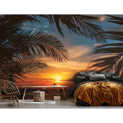 Fototapete Strand Palmen Natur 3D-Optik, für Wohnzimmer und Schlafzimmer, 300 x 210 cm – Komplettset inkl. Kleister & Anleitung (1/5)