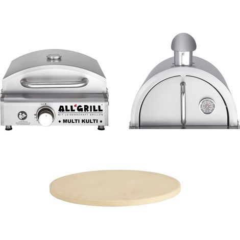 Allgrill MULTI-KULTI Set 3 zündgesichert - Gasgrill + Pizzahaube + Pizzastein Ø 31 cm