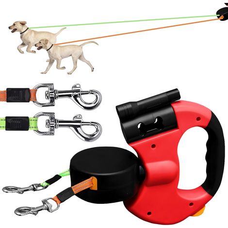 Laisse pour Chien, Laisse Chien Enrouleur, Double Laisse pour 2 Chiens, Enrouleur, Extensible, Rétractable, 3 Metres, 360º sans Enchevetrement, pour Moyens et Grands Chiens (1/5)