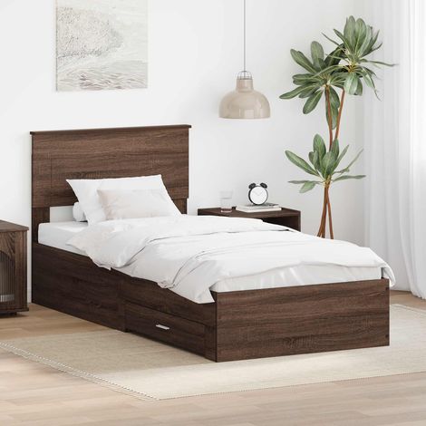 Cadre de lit avec tiroir-Structure de lit avec rangement Chêne Marron et Argent 75 x 190 cm 421915 (1/5)