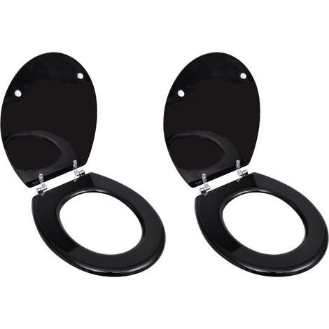 Lot de deux sièges abattants WC avec couvercles MDF Noir