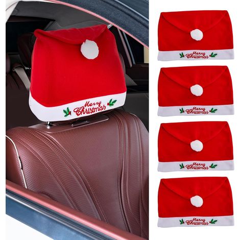 Lot de 5 housses d'appuie-tête de voiture en forme de bonnet de Père Noël – Accessoires intérieurs confortables pour Noël et le Nouvel An, compatibles avec la plupart des véhicules. Idéales pour les f (1/5)