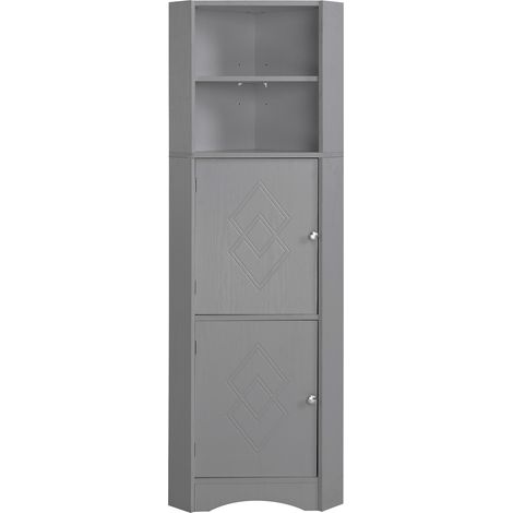 Badezimmerschrank Eckschrank mit 1 Tur und 2 Offenen Fachern und Verstellbarem Einlegeboden, Grau, 36.5x36.5x155 cm (1/5)