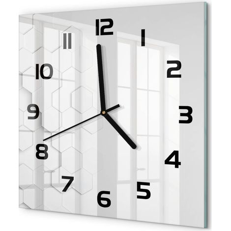 Horloge Murale Carrée Objet Décoratif en Verre Silencieuse pour Salon Arrière-plan hexagonal 30x30 cm