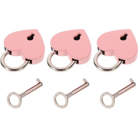 Mini Cadenas à Clé de Cœur Rose, Lot de 3 Sets de Sets Alliage de Zinc, Finition Soignée, pour Bagage et Boîte à Bijoux, Décoratif (1/5)