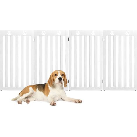 GOPLUS Barriere de Protection pour Chien Pliable, Grille de Securite Pivotante par Charniere a 360 °Barriere de Securite pour Animaux Domestiques d’Hauteur de 60/91cm (203x91cm, Blanc) (1/5)