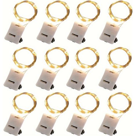 Lot de 12 guirlandes lumineuses LED en fil de cuivre, 2 m, alimentées par piles, pour éclairage décoratif intérieur. (1/5)