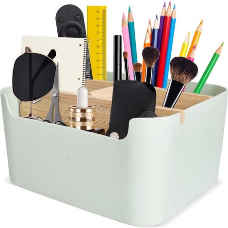 Boîte de Rangement Bureau à 5 Compartiments Amovible ,Multifonctionnel Boite Rangement Bureau Pour Stylos pour Stylos, Bijoux, Cosmétiques, Fournitures Scolaires (Vert) (1/4)