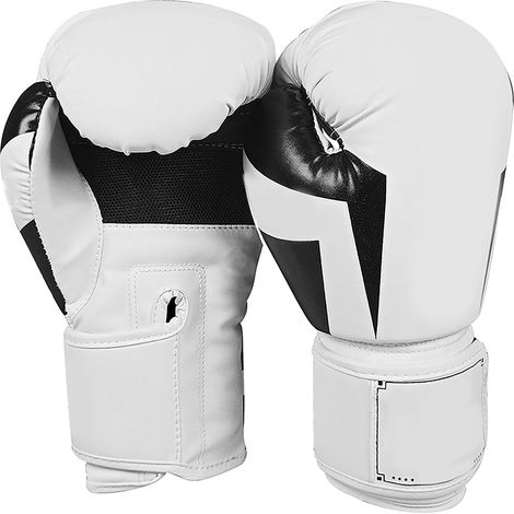 Gants de boxe d'entraînement 10oz blancs pour homme femme adulte enfant, gants de combat pour sac de frappe (1/5)