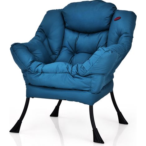 Fauteuil Paresseuse en Tissu Polyester, Chaise Rembourrée avec Accoudoirs et Poche Latérale, pour Salon, Bureau, 75 x 81 x 94,5 cm, Bleu (1/5)
