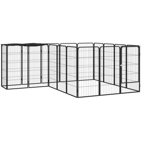 Parc pour chien-Abri pour chien-Chenil 18panneaux Noir 50x100cm Acier enduit de poudre 445467 (1/5)