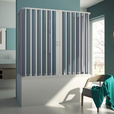Mampara de bañera 3 lados extensible de pvc h 150 mod. Muse 70x160x70 cm (1/5)