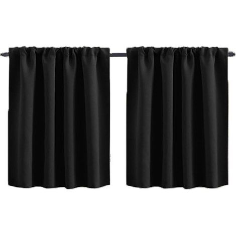 Lot de 2 rideaux occultants pour petites fenêtres (76 x 60 cm) - Polyester - Noir - Idéaux pour chambre, cuisine, placard, SANPIE (1/4)