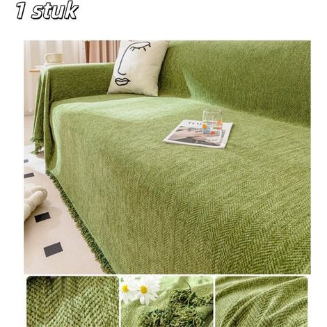1 copridivano in tessuto ciniglia lavabile, adatto agli animali domestici, con nappe, idrorepellente e antigraffio, per poltrone da soggiorno, 180 x 130 cm, verde. (1/5)
