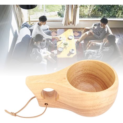 Tasse en bois d'hévéa finlandais de 200 ml, style nordique, avec anse, mug portable, tasse à lait/café, tasse à un trou. (1/5)