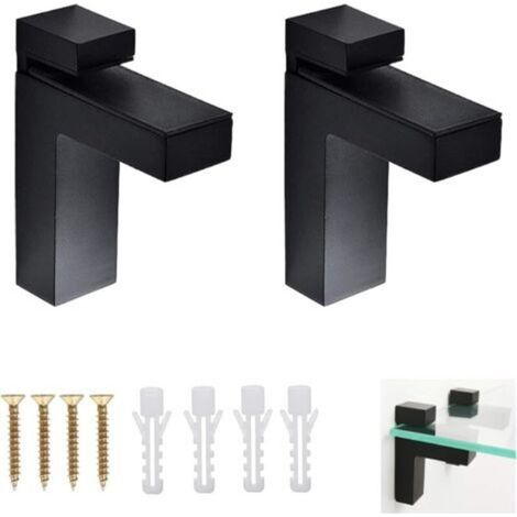 Support mural réglable pour étagère en bois/verre, 2 pièces, pour étagère de 3 à 36 mm(Noir,99 x 77 mm) (1/5)