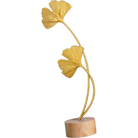 Statue décorative Feuille de Ginkgo dorée - Ornement de bureau moderne en fer forgé - Décoration élégante pour table, entrée et salon (1/5)