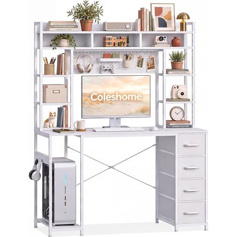 Desk with Pegboard and Shelf, 120 x 50 cm, White (1/5)