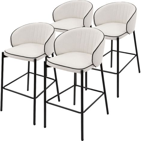 ML-Design 4x Taburetes de Bar Beige con Tapizado de Tela, 76cm de Altura, Sillas con Estructura Metálica, Asientos de Cocina con Respaldo y Reposapíes, Sillones de barra, Mueble de Mostrador de Bistro (1/5)