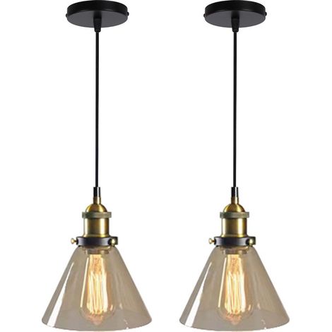 2PCS Lustre Rétro Suspension Luminaire D'Intérieur Industriel E27 Plafonnier En Verre Noir Pour Chambre Cuisine Salon Restaurant (1/5)