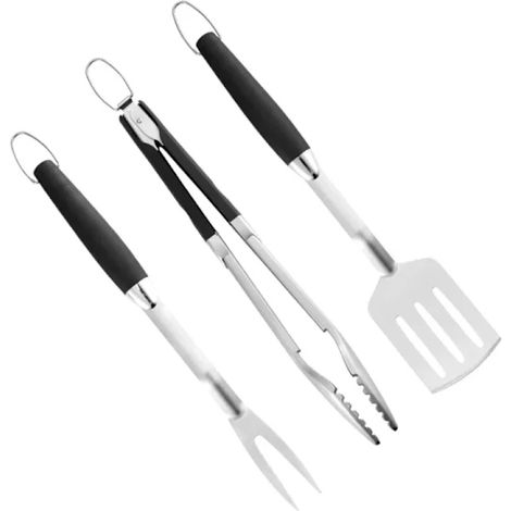 Ensemble de 3 ustensiles de barbecue en acier inoxydable : fourchette, pince et spatule. Ustensiles de cuisine multifonctionnels et portables.-AquaForge