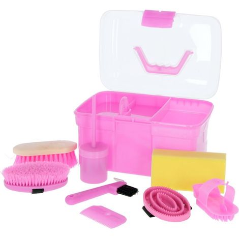 Kerbl Putzbox rosa mit Inhalt 8-teilig für Kinder Putzkiste mit Bürsten (1/2)
