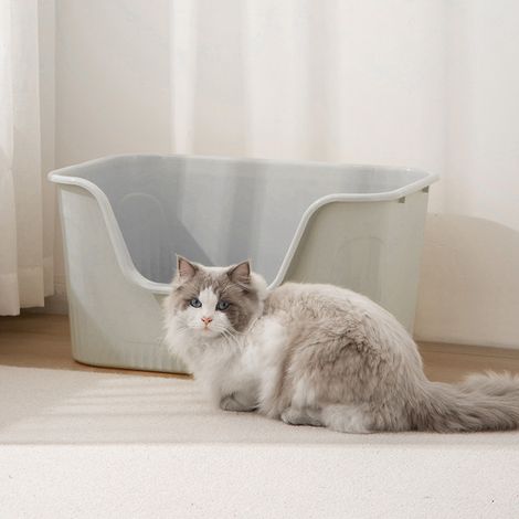 Gray Semi-enclosed Cat Litter Box with Scoop, Sand-proof and Splash-proof, 45cm (W) x 38cm (D) x 22cm (H) (1/5)
