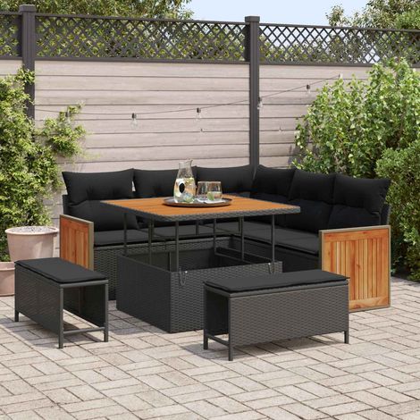 vidaXL Conjunto de sofás de jardín 8 uds. 8-Número de plazas Negro (1/5)