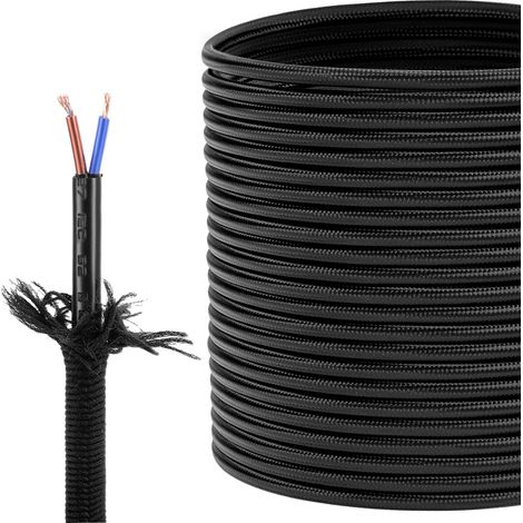 2-strand textile cable, 10 m 0.75 mm² black fabric cable for lamps (1/5)