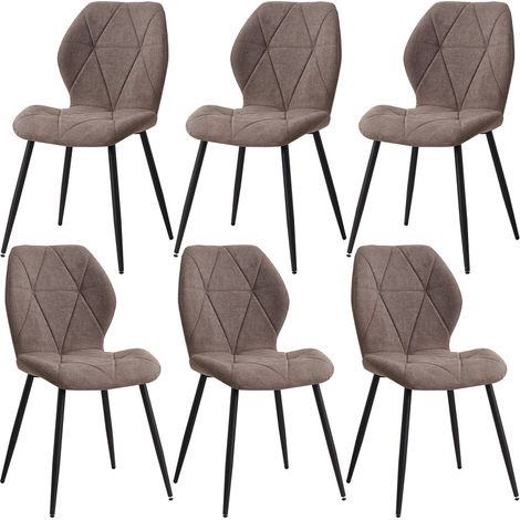 Wokaka Confezione da 6 sedie - Sedia da pranzo vintage a forma di diamante - sedia in lino - piedi in metallo (marrone)