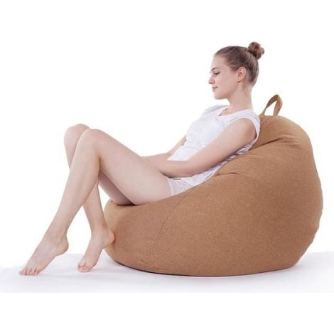 Housse de Pouf Poire - - 90x110cm - Coton et Lin - Marron - Intérieur (1/4)