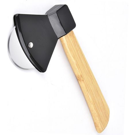 Pizzamesser aus 430er Stahl mit PP-Bambusgriff, ergonomisch, rund, geeignet für Zuhause und Gastronomie, schwarz (1/5)