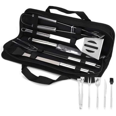 Ensemble Ustensiles Barbecue - Acier Inoxydable 5 Pièces - Pince Fourchette Grattoir Brosse - Sac Rangement Inclus - Pour Cuisson Extérieure (1/5)