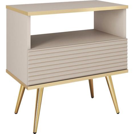 Comodino beige glamour con gambe dorate, 54 x 59 x 39 (1/5)