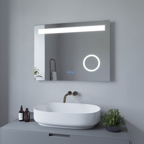 Badezimmerspiegel mit LED Licht Kosmetikspiegel 80x60cm DALES Typ C  Touch Sensor Dimmbar Antibeschlag Kaltweiß 6400K Warmweiß 3000K (1/5)