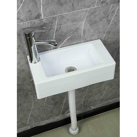 Lavabo Mural - 1 Unité - Résine Et Inox - Avec Kit De Vidange - Pour Salle De Bain Et Toilettes - 40x20x11cm (1/5)