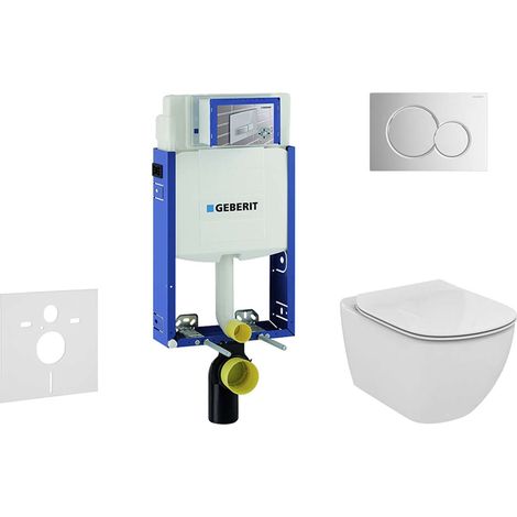 Geberit Combifix - Modulo di installazione per WC sospesi con placca di comando Sigma01, cromo lucido + WC e copriwater, Aquablade, SoftClose, Ideal Standard Tesi 110.302.00.5 NU2