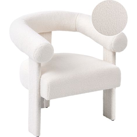 Sillón de sala de estar estilo retro tapicería de bouclé patas tapizadas blanco crema Ilbro
