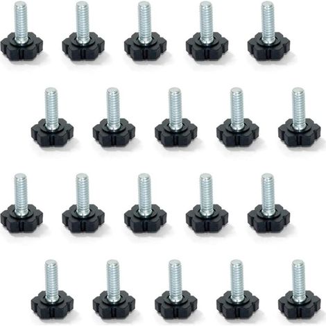 Pied de Nivellement pour Mobilier, Filetage M6x15mm, Paquet de 20, Noir/Argent