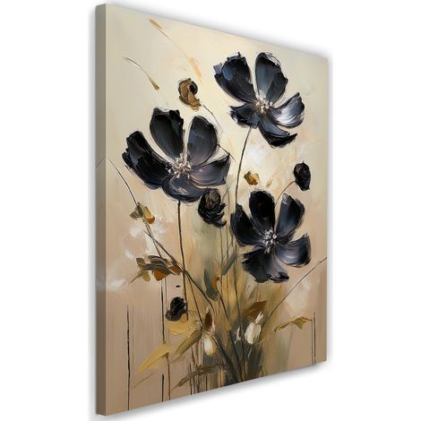 Tableau déco Fleurs botaniques peintes en noir 40x60 (1/5)