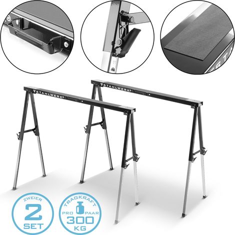 STAHLWERK Set di 2 cavalletti da 150 kg regolabili in altezza 645 - 910 mm banco da lavoro