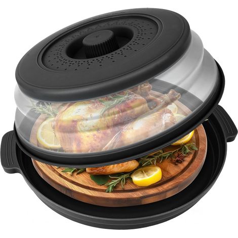 1 Pièce Cloche Micro Onde Couvercle Micro Ondes Couvercle Anti Éclaboussures Vapeur Cloche Micro Onde Sans BPA Protection Anti Projection pour Assiettes Bol Cuisine (Noir) (1/5)