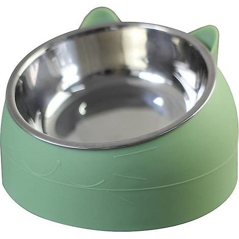 Gamelle pour chien et chat inclinée à 15 degrés, en acier inoxydable, avec base antidérapante, idéale pour les chiots et les chatons, offrant une protection pour le cou. Couleur verte.-AquaForge