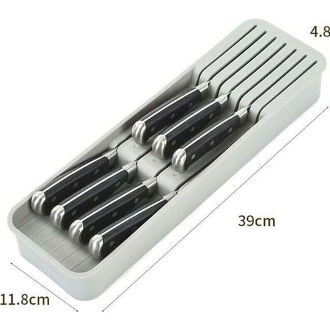Organizador de cajones Crezuo de 2 niveles para 7 cuchillos, desmontable, de plástico reciclado.-Crezuo