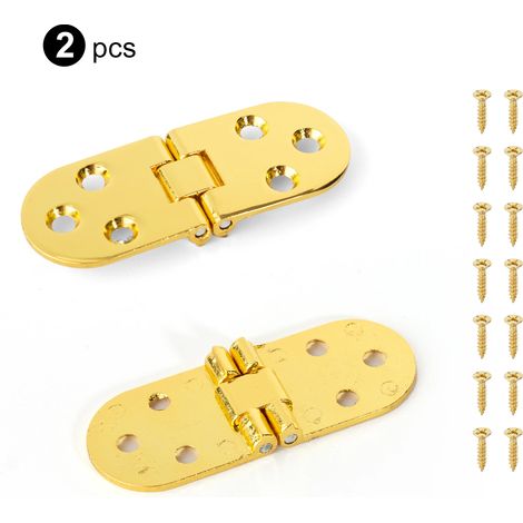 (Or 2 pièces) 2 charnières à visser à rabat pliable à 180 degrés pour porte de meuble pliante, charnière à coins arrondis (1/5)