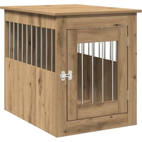 vidaXL Jaula para perros madera ingeniería roble artesanal 55x75x65 cm (1/2)