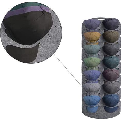 Porte-casquettes de porte, organisateur de casquettes gris, 14 compartiments, système de rangement pour casquettes et chapeaux, porte-casquettes en feutre, sac de rangement pour casquettes (1/5)