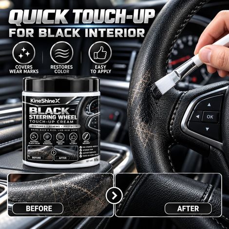 KineShineX Reparaturcreme für schwarze Autolenkräder – Reparatur von Kratzern, Abnutzung und Ausbleichen bei Lederlenkrädern (1/5)